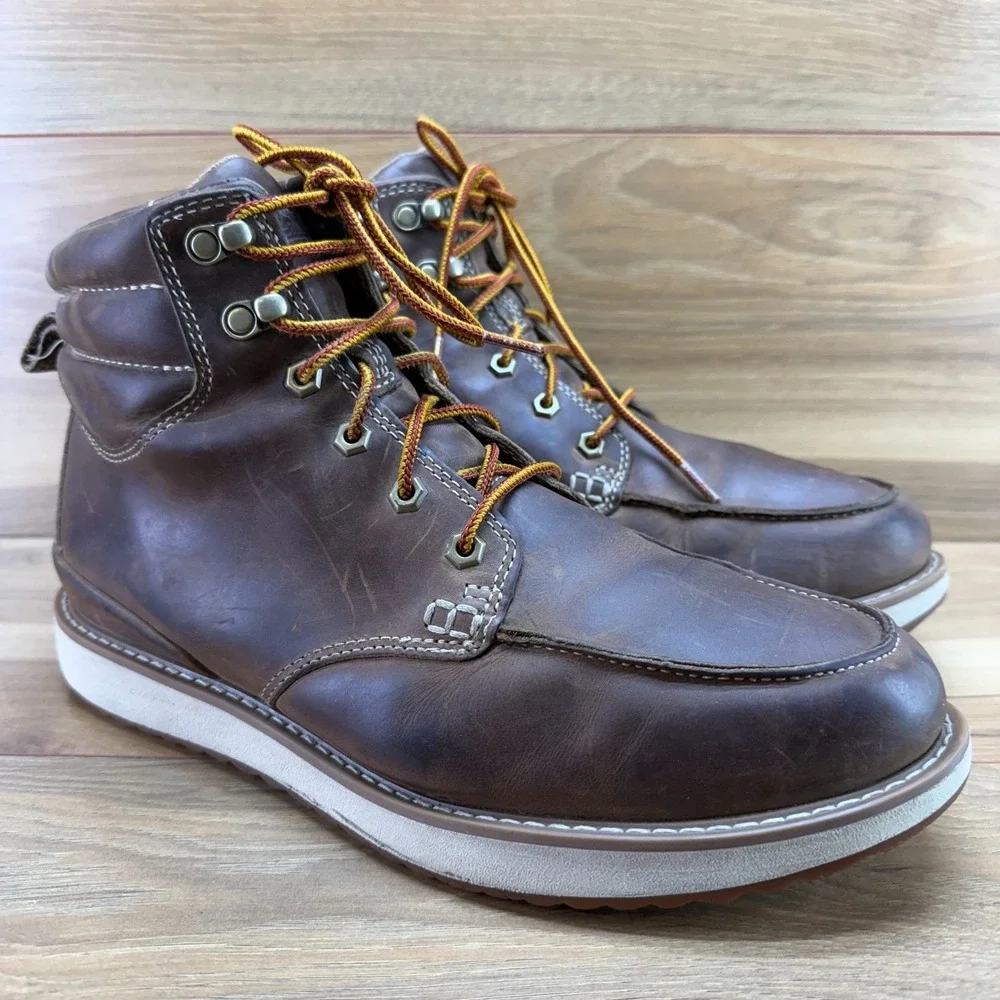 LL BEAN Stonington Moc Toe Boots Mens 11 M Brown Leather Wedge Casual Everyday